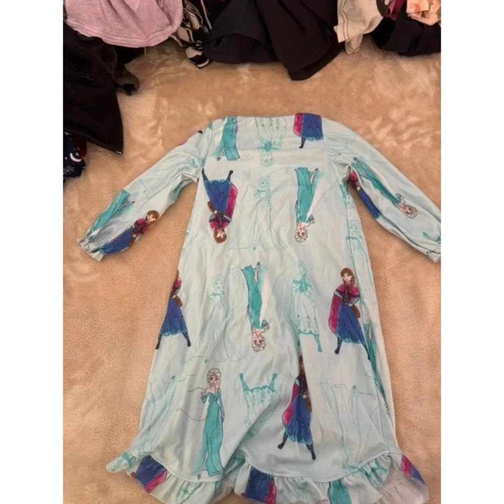 Disney Frozen Anna Elsa Girls Nightgown Blue Long Sleeve Ruffle Sleep Dress 3T